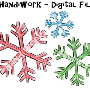 Sketchy snowflakes PNG File, Blue red and green snowflake clip art, snowflake trio Sublimation Design, Winter snowflake design, snowflake
