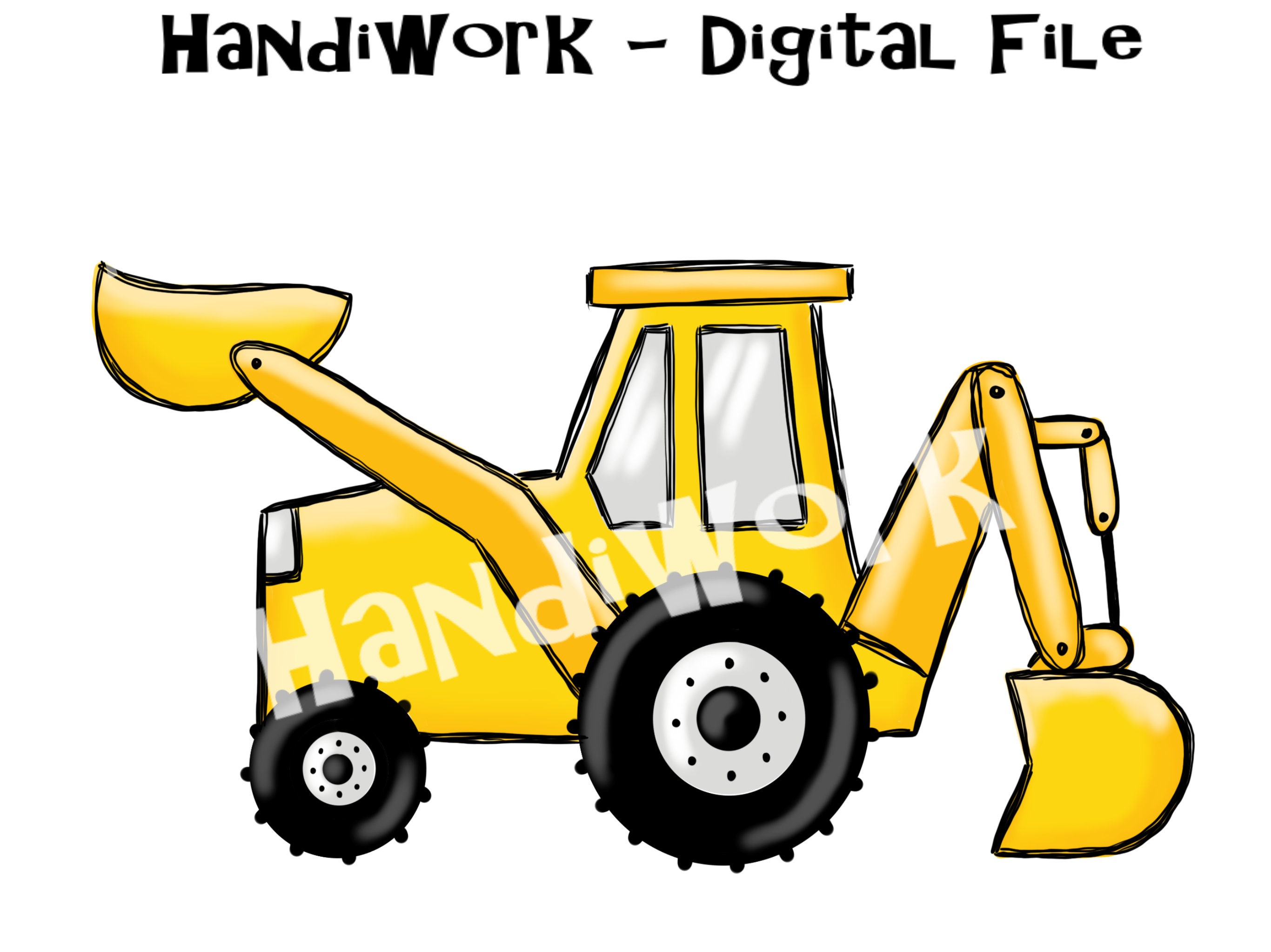 Backhoe PNG File, Construction design, Watercolor Backhoe, Boy construction Sublimation Design, Heavy machinery png design, yellow tractor