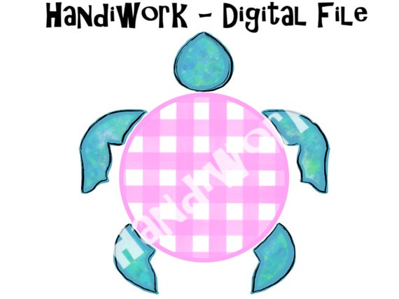 Watercolor Personalized sea turtle Design, girly monogrammed turtle sublimation, pink gingham sea turtle, circle monogram turtle design