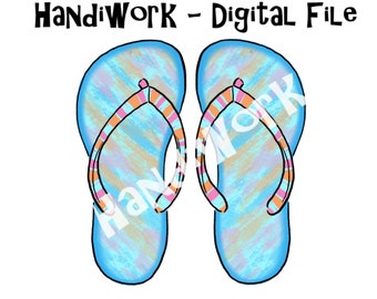 Bright colored flip flop sublimation design, Summer flip flop digital design, hand painted flip flop pair png, Colorful flip flop clip art