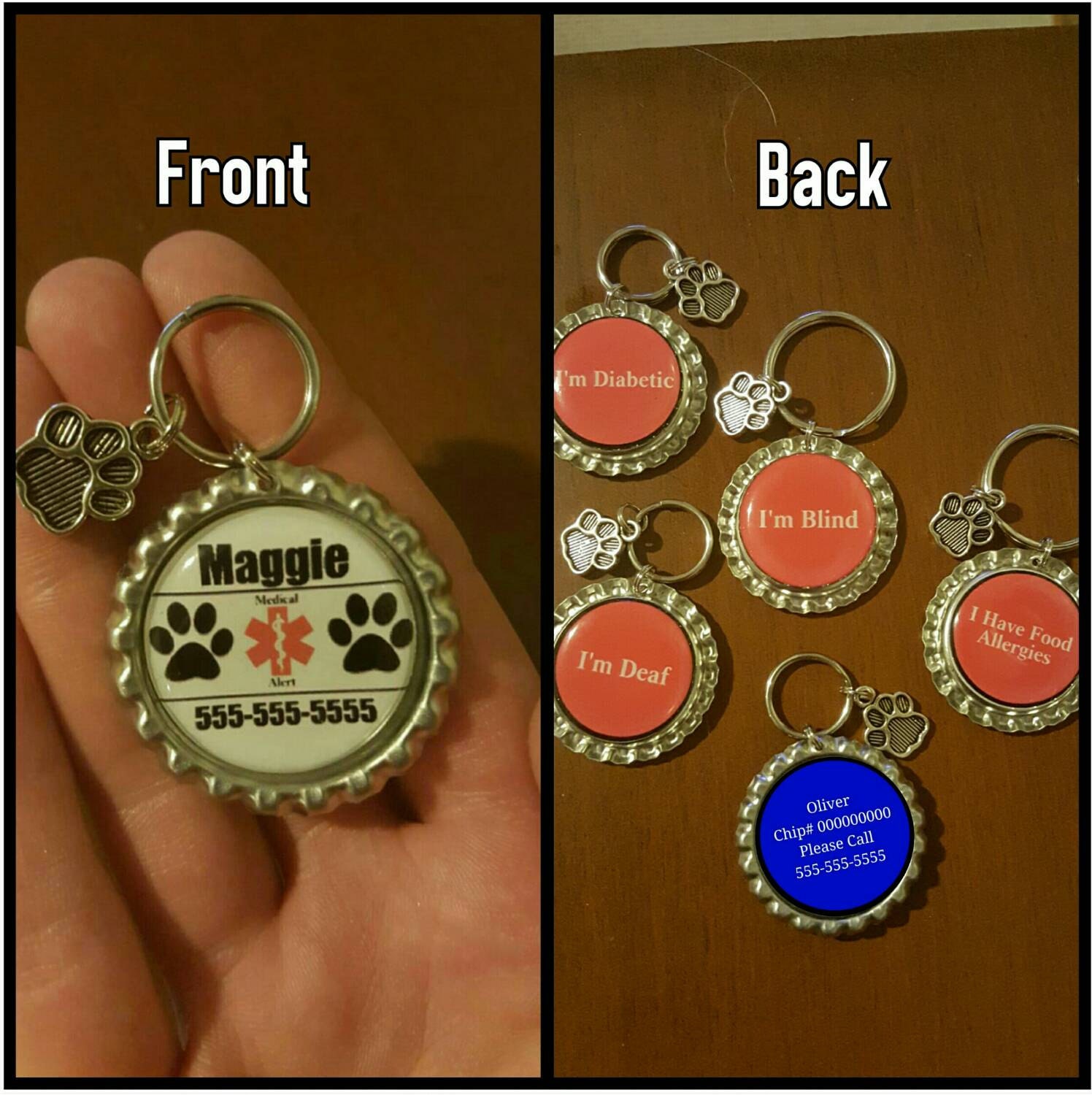 Medical Alert Microchip Tag Dog Tagsw/Free CharmCustom Pe Etsy