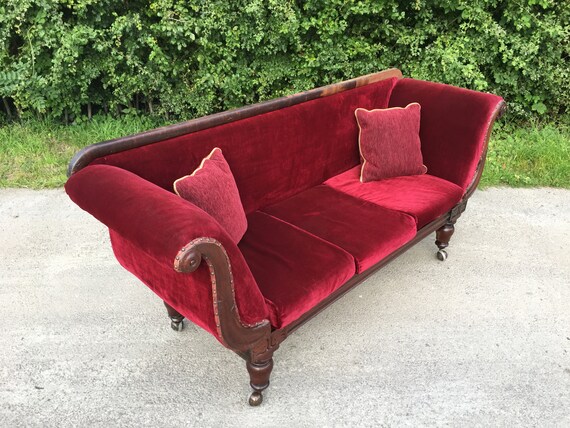 Victorian Mahogany Sofa Superb Red Velvet Antique Settee Etsy