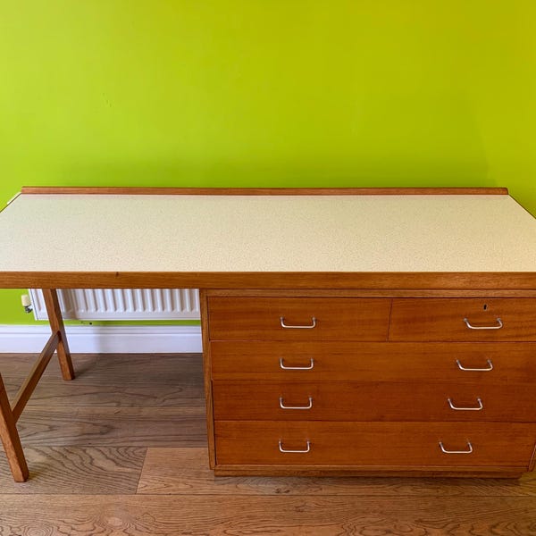 Mid Century Desk, Sewing Table & Drawers, Hobbies/Artist Desk, Teak Crafting Desk, Artist Materials Chest storage, Needlecraft Work Station