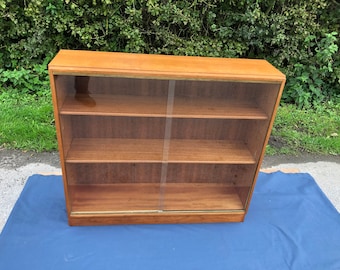 Vintage Heals of London Teak Bookcase, Retro Glazed Mid Century Bookcase/Shelves, Floor Standing Glazed Bookcase