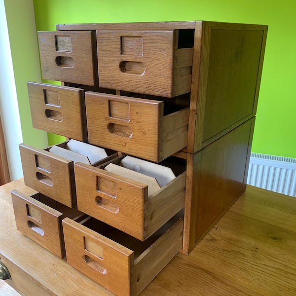 A Pair of Antique Oak Filing Cabinet, 2 Vintage Multi Drawer Storage Cabinets, Old Office Filing Drawers, Studio, Collectors Old Filing Unit