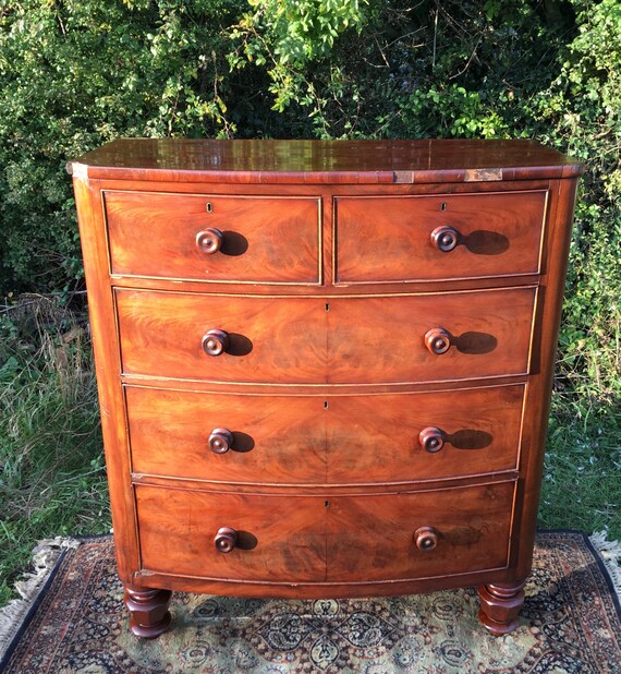 Victorian Tall Mahogany Bow Fronted Chest Of Drawers Scottish Etsy