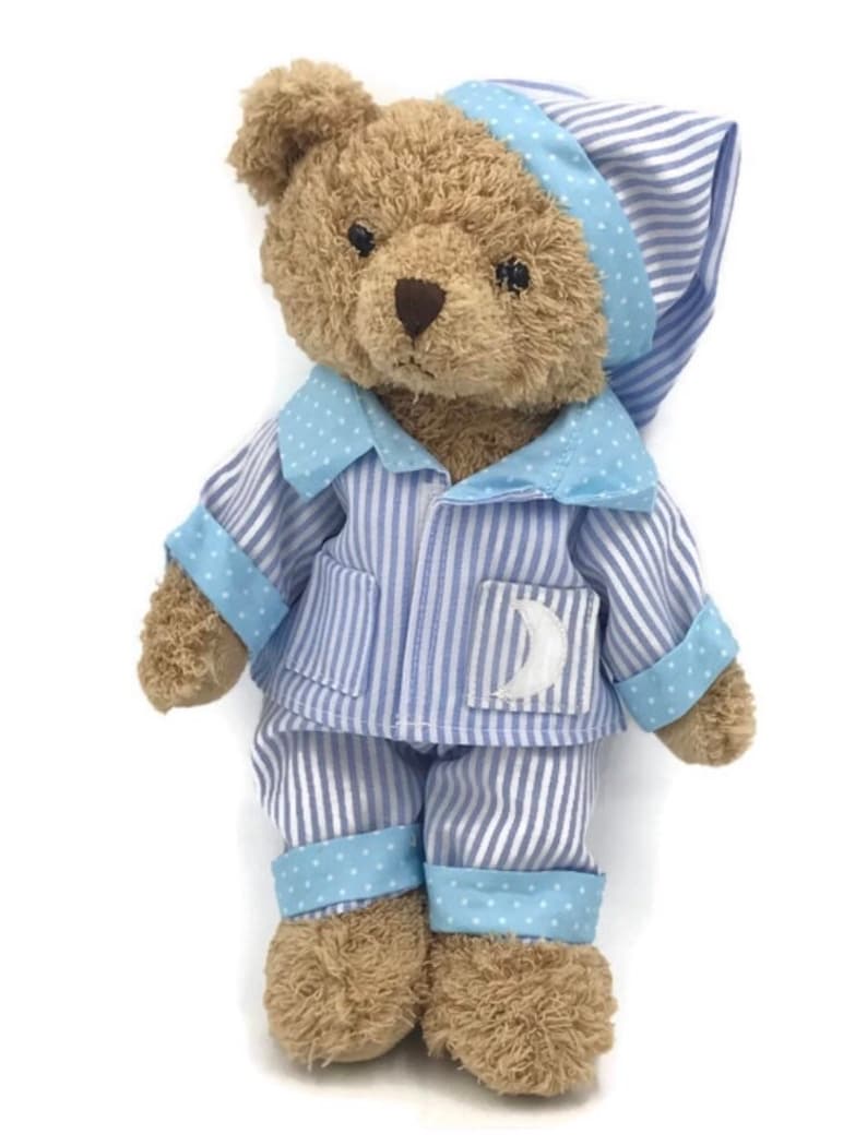 Personalised Teddy Bear in Blue Striped Cotton Pyjamas and Etsy Canada