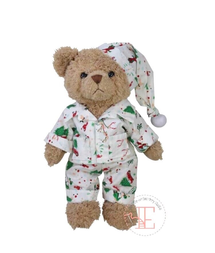 teddy bear wearing pyjamas