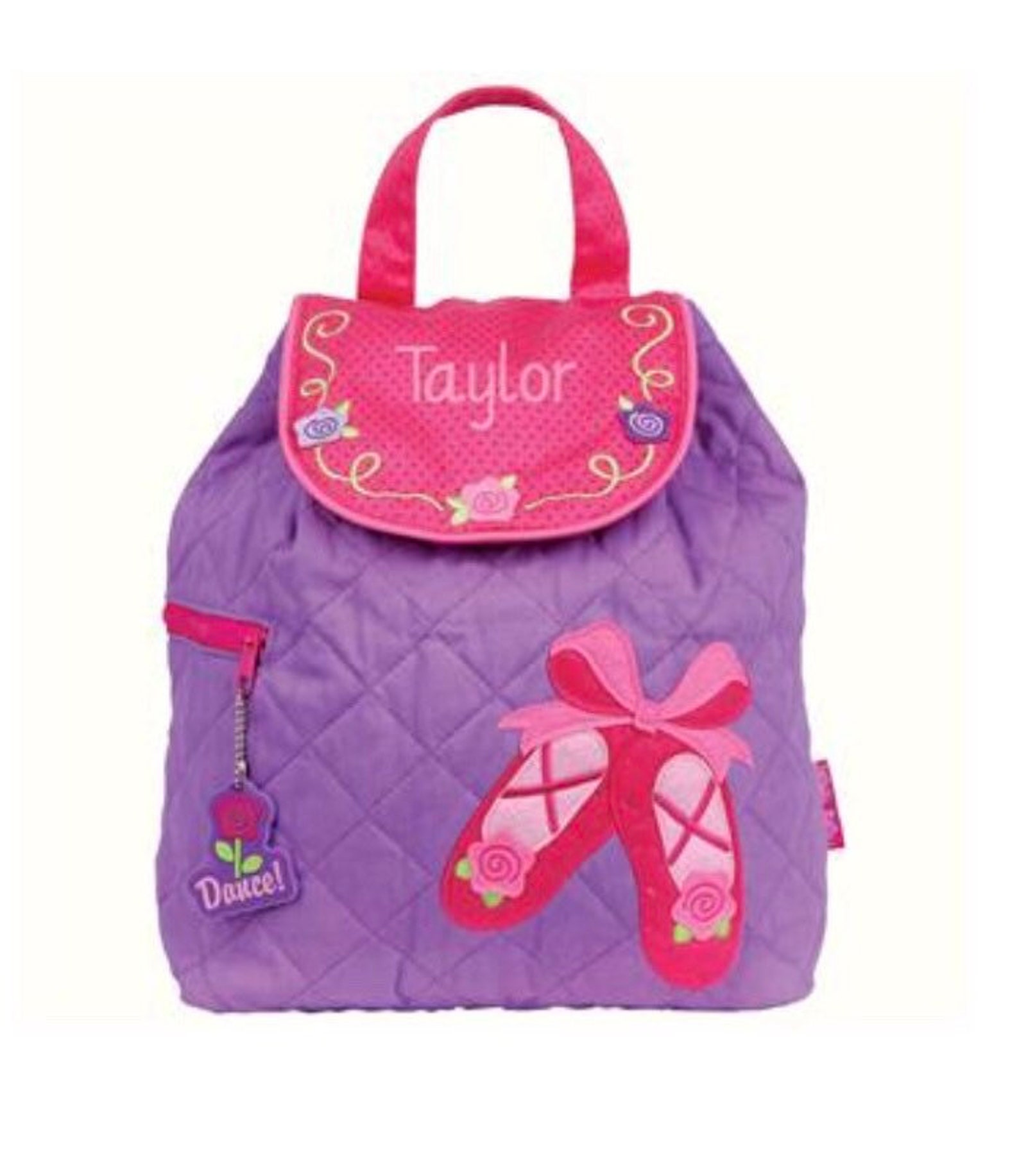 personalised toddler backpack in ballet shoe design with embroidered name.