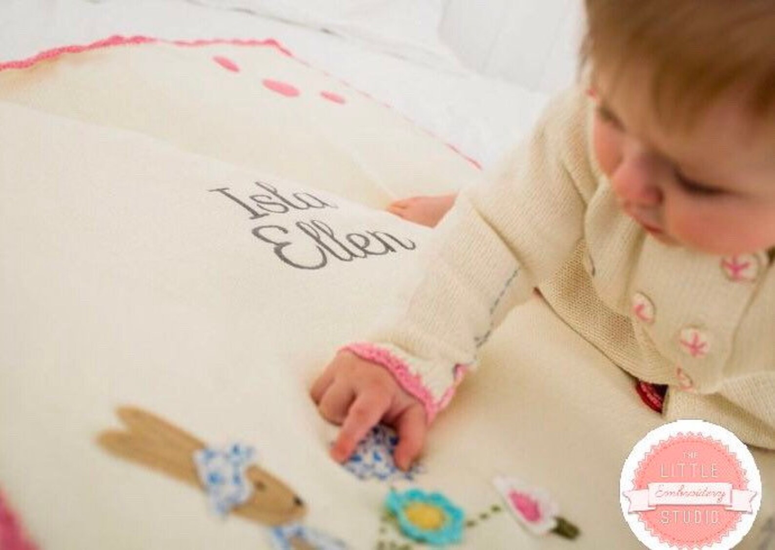 Personalised Cotton Knit Baby Blanket With Bunny Rabbit Etsy UK