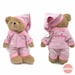 Personalised teddy bear buddy in pink striped cotton pyjamas and night cap. 