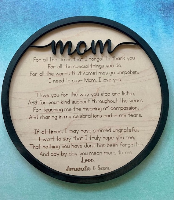 Gift for Mom Mother's Day Poem Sign Laser Cut SVG File
