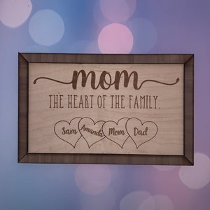 DIGITAL FILE Mother's Day Mom Is the Heart of the Family Valentine's Day Valentine Mother's Day Glowforge Laser File Cricut