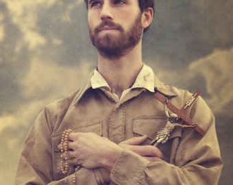 St. Benedict Joseph Labre Wood Icon & Holy Card GIFT SET, for ...