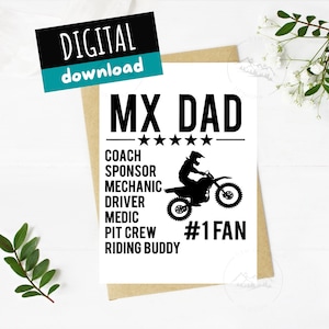 Motocross Dad Dzień Ojca Wydrukowana Karta Wyścigowa, 7 x 5 cali, PDF do pobrania w wersji cyfrowej, BRAK PRODUKTU FIZYCZNEGO