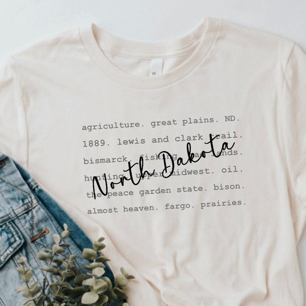 North Dakota State Words Unisex Graphic Tee, ND, Nodak, Short Sleeve