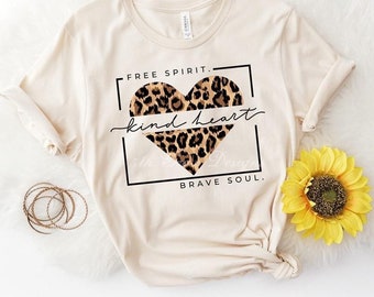 Free Spirit Kind Heart Brave Soul Unisex Graphic T-Shirt, Leopard, Cheetah, Short Sleeve Tee
