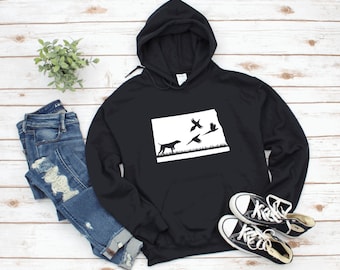 North Dakota Pheasant Hunting Unisex Hoodie, Bird Dog, Hunt Life, Hunter, ND, Hunting Season