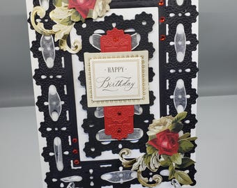 Tarjeta de felicitación de feliz cumpleaños en blanco y negro