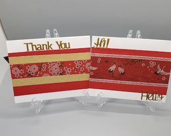 Juego de tarjetas de felicitación con láminas rojas y doradas