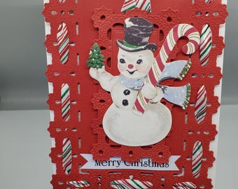 Tarjeta de felicitación navideña de muñeco de nieve