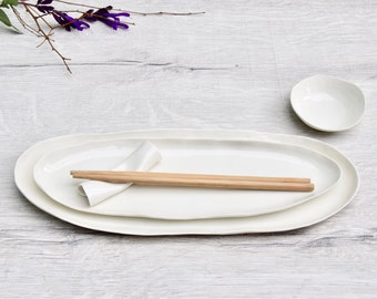sushi plates set, 3 pieces set for 1 person, white porcelain handmade in Italy, MADE TO ORDER