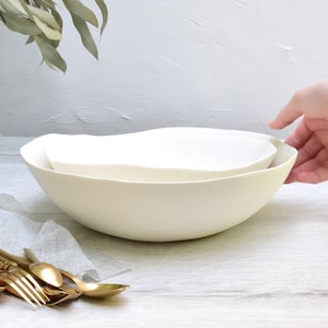 Handmade White Porcelain Serving Bowl Set of 2: Crafted in Italy MADE TO ORDER