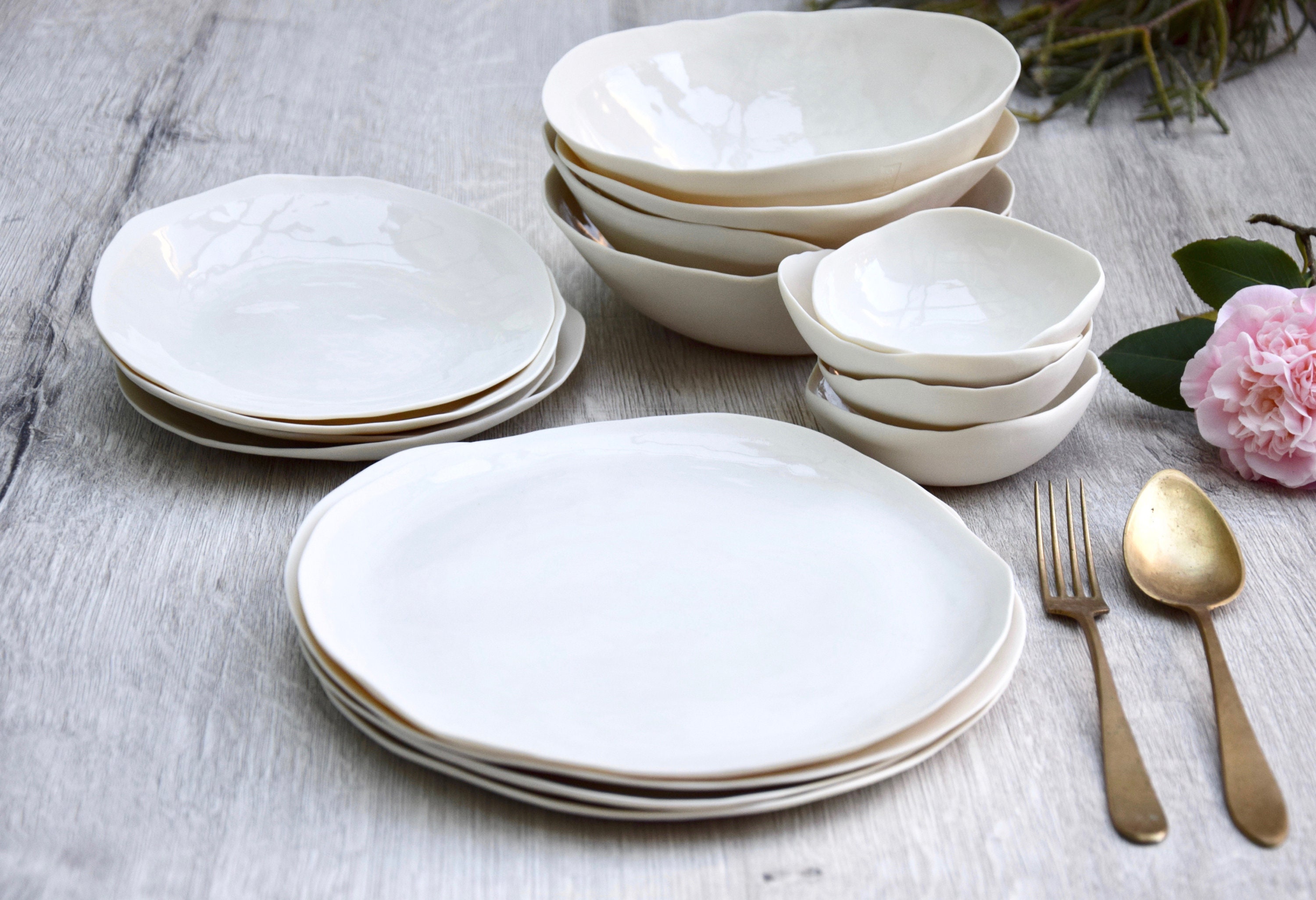 White porcelain plates and bowls 8 pieces 2 sets of 4 Etsy