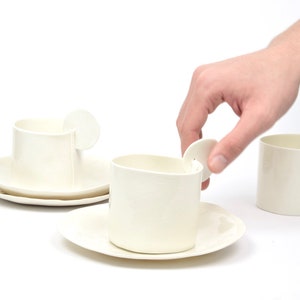 tasses et soucoupes à thé ou à café, porcelaine blanche faite main en Italie, céramique d'atelier image 2