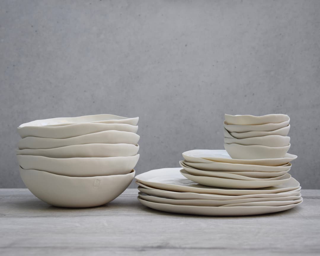 Handmade White Porcelain Dinnerware Set for Italian Ceramic