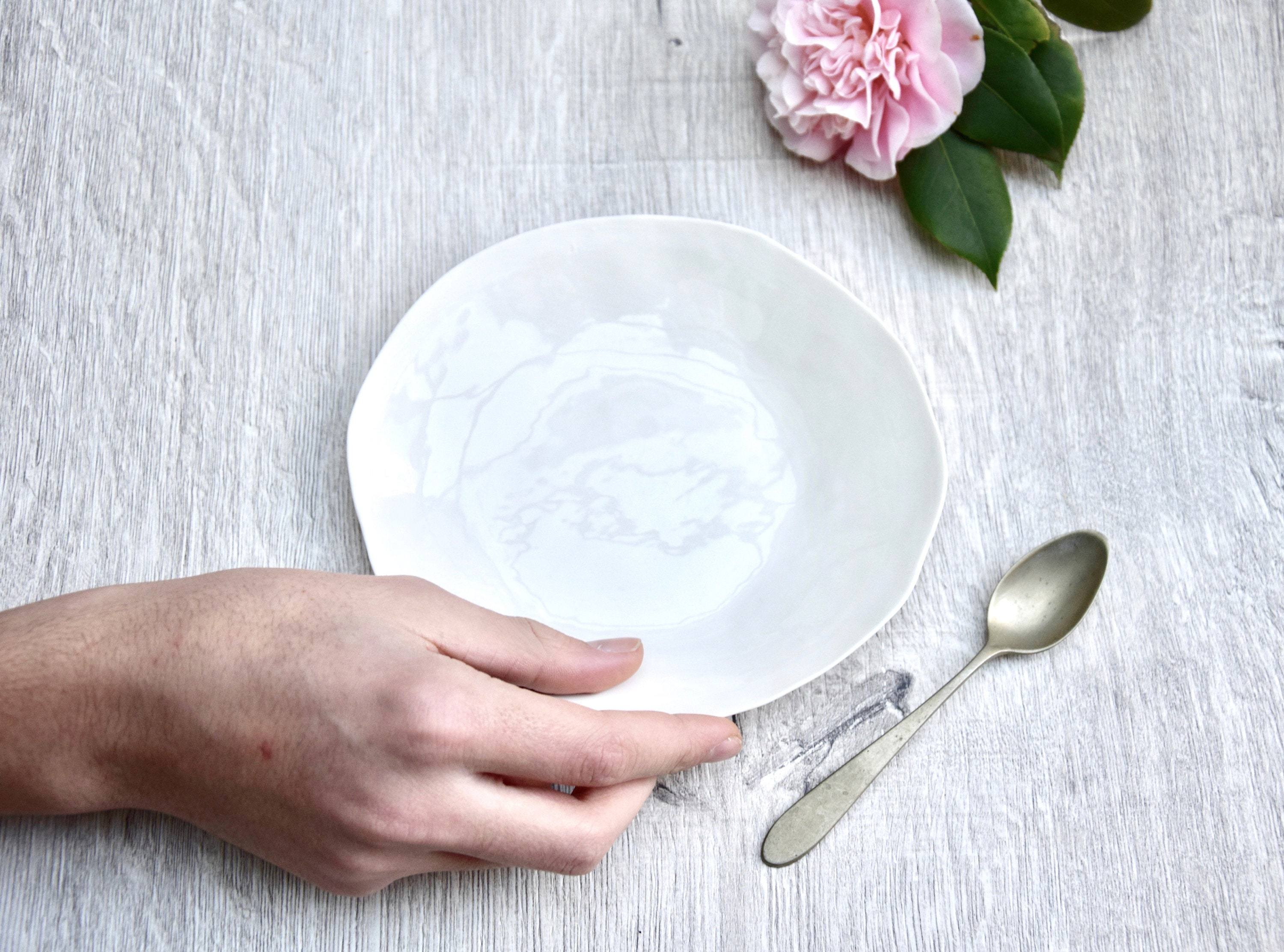 White Porcelain Plates and Bowls 6 Pieces 2 Sets of 3 Plates Etsy