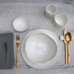 Handmade White Porcelain Dinnerware Set: Italian Studio Ceramics MADE TO ORDER