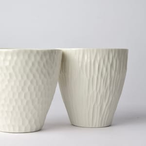 Set of 12 white porcelain tea or coffee cups, handmade in Italy, studio ceramics