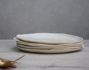 set of 6 porcelain white dinner plates, handmade in Italy,  studio ceramics, MADE TO ORDER