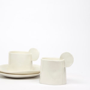 tasses et soucoupes à thé ou à café, porcelaine blanche faite main en Italie, céramique d'atelier image 5