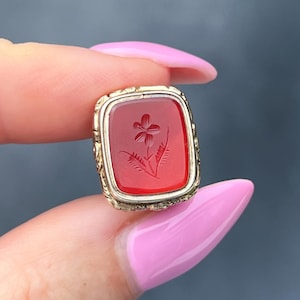 Antique Victorian Carnelian Forget Me Not Wax Seal Intaglio Fob Pendant