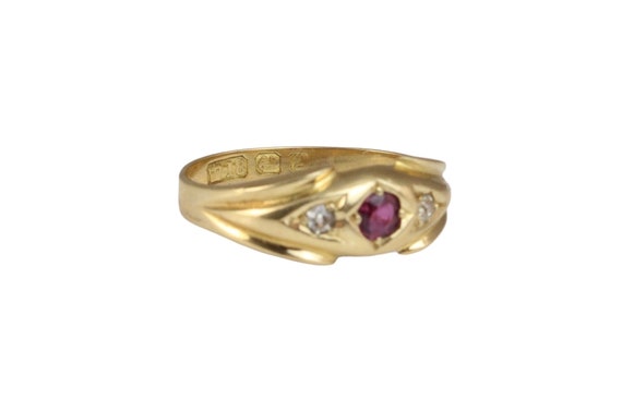 Antique Victorian 18CT Gold Ruby & Diamond Three … - image 7