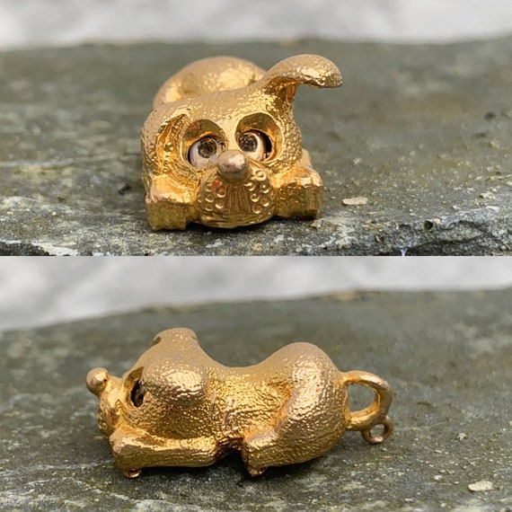 Vintage 1960's 9CT Gold Dog Charm Pendant With Mov