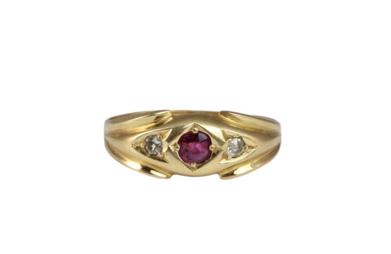 Antique Victorian 18CT Gold Ruby & Diamond Three … - image 1