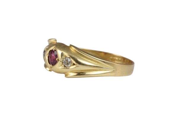 Antique Victorian 18CT Gold Ruby & Diamond Three … - image 3