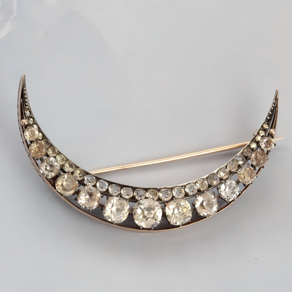 Antique Victorian Gold Paste Crescent Brooch Pin