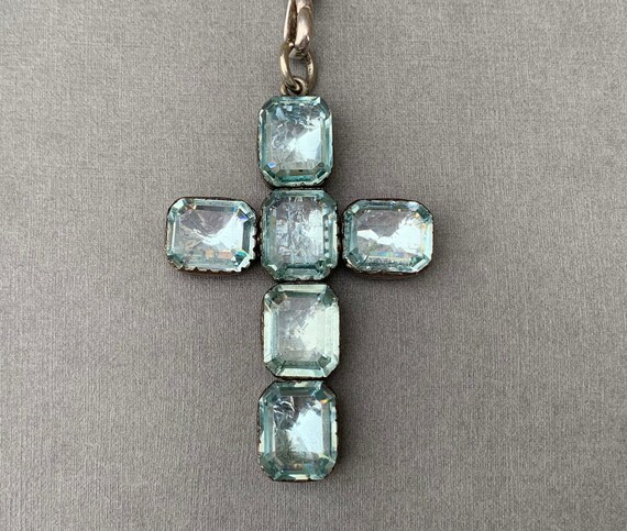 Antique Georgian Silver Aquamarine Paste Cross