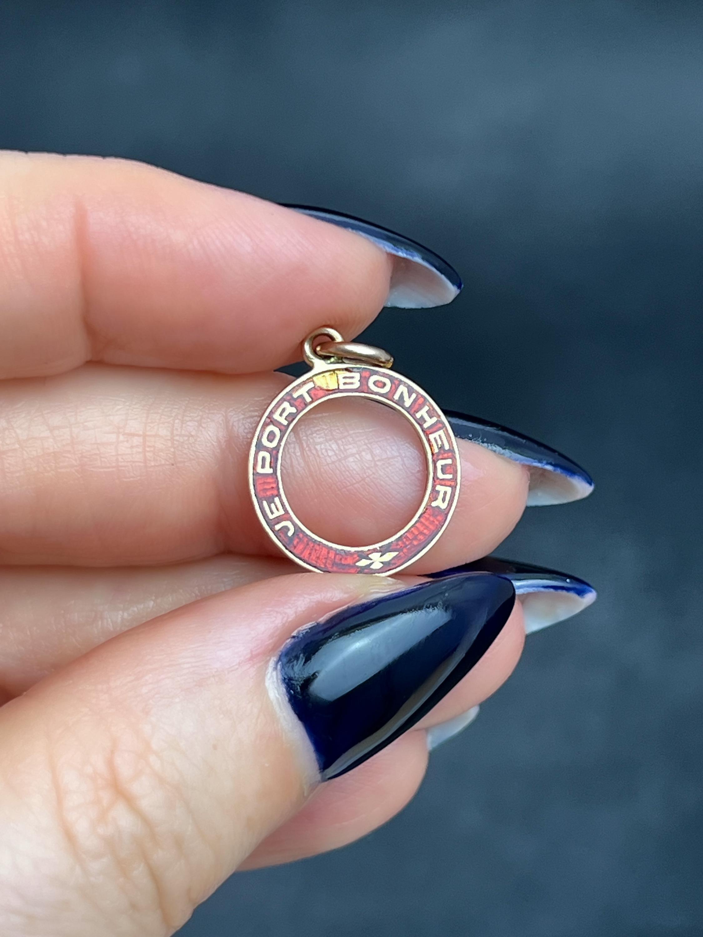 Antique Gold Enamel Je Porte Bonheur Penny for Your Thoughts