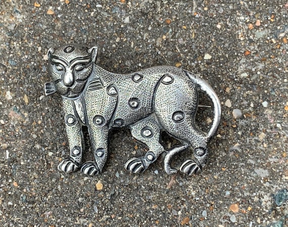 Vintage 1930's Silver Leopard Animal Brooch