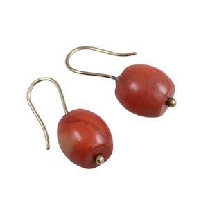 Vintage Gold Coral Bead Drop Earrings