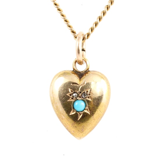 Antique Edwardian 15ct Gold Turquoise & Diamond Sm