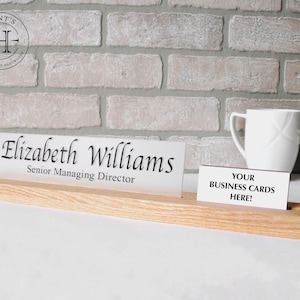 Desk Name Plate with Attached Business Card Holder, card display for office, wood business card holder for desk, wooden card holder,