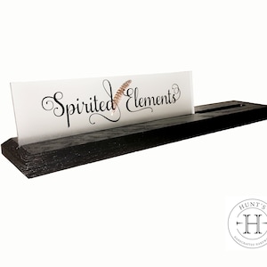 Desk Name Plate with Attached Business Card Holder for desk, office name plate and business card stand, card display for office