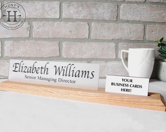 Desk Name Plate with Attached Business Card Holder, card display for office, wood business card holder for desk, wooden card holder,