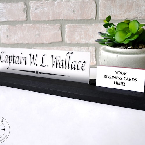 Desk Name Plate With Attached Business Card Holder Card Etsy